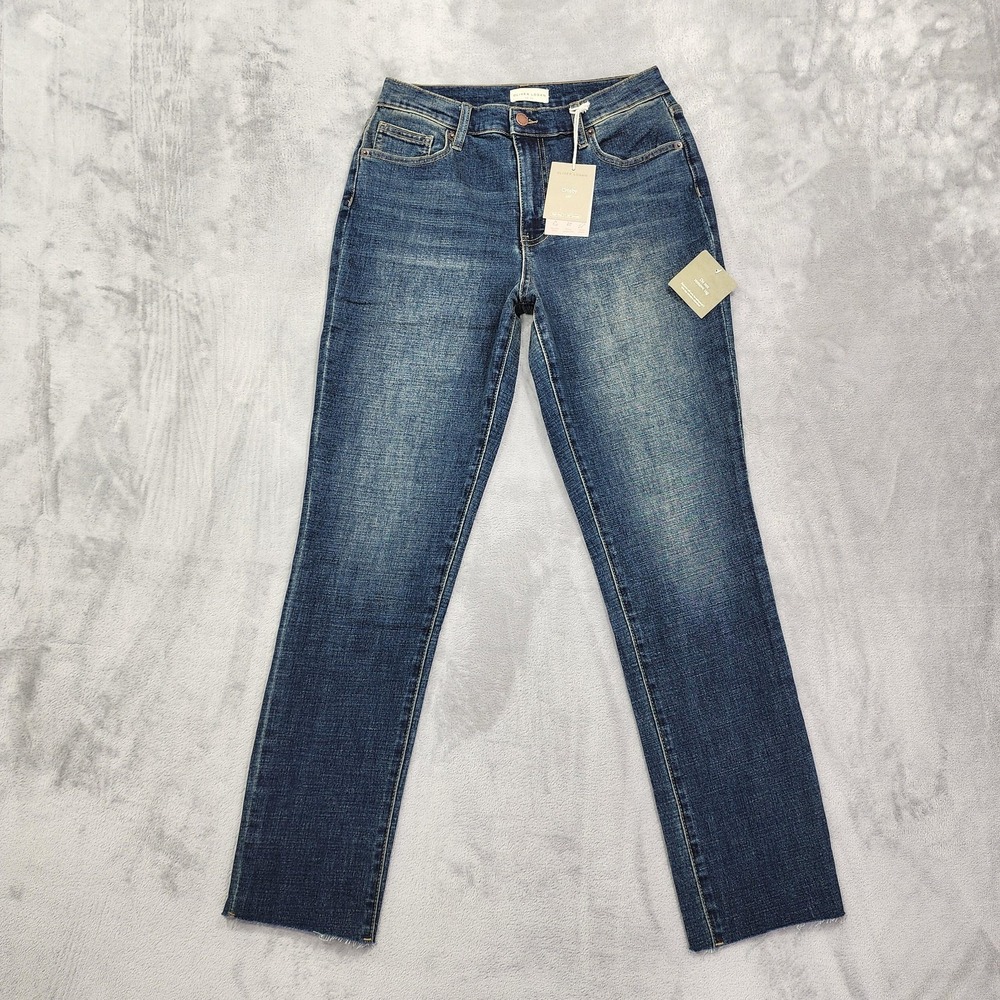 NEW Oliver Logan Jeans Womens 4/27 Blue Crosby Relaxed Taper Raw Hem Stretch - Picture 1 of 13